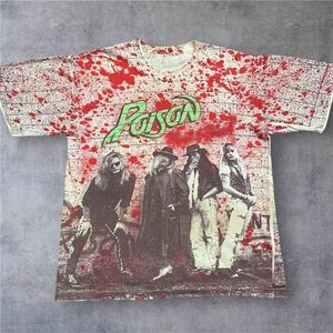 Brockum Vintage 90s Poison Flesh & Blood Tour AOP Red Black Tee Men's Size Large